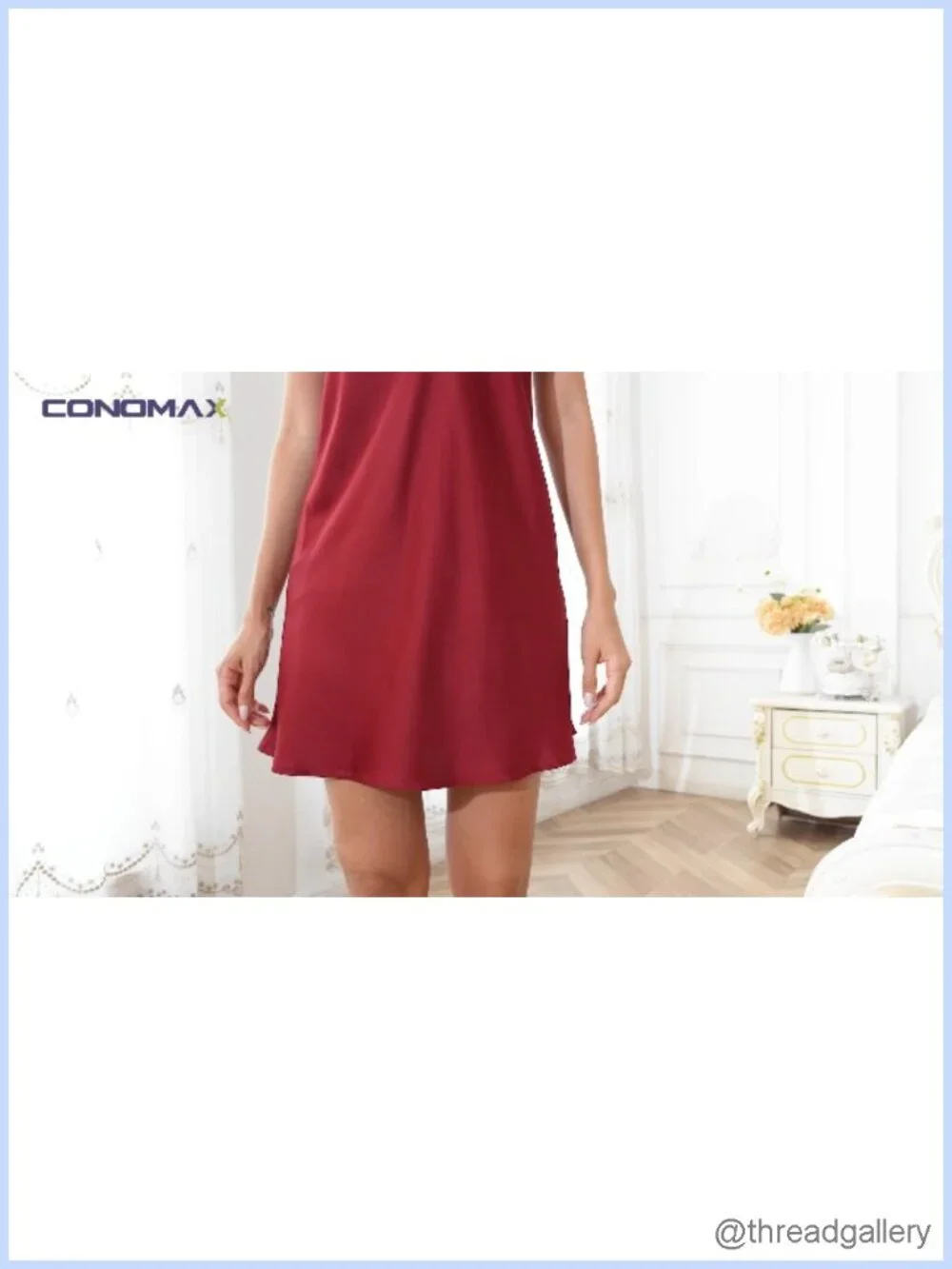 Satin Sleeveless Nightgown V Neck Chemise Silky Sleep Dress